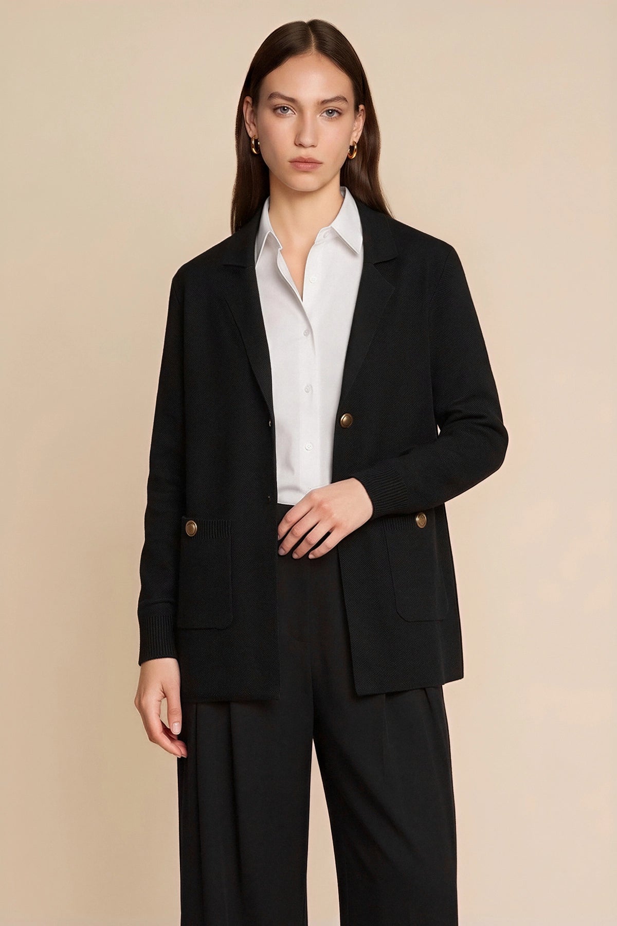 Womens Black Long Sleeve Sweater Blazer | CicyBell