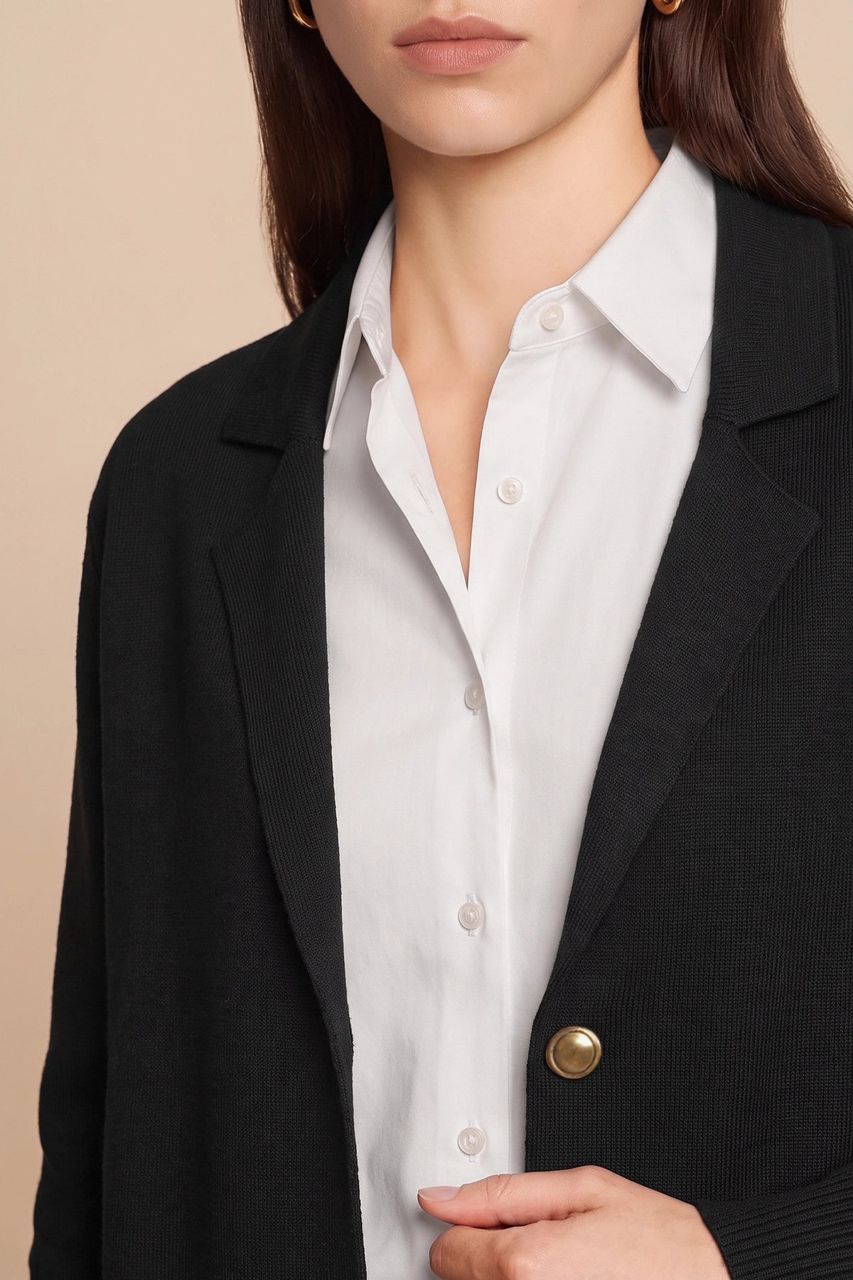 Womens Black Long Sleeve Sweater Blazer | CicyBell