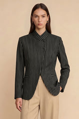 Womens Black Casual Stand Collar Blazer | CicyBell