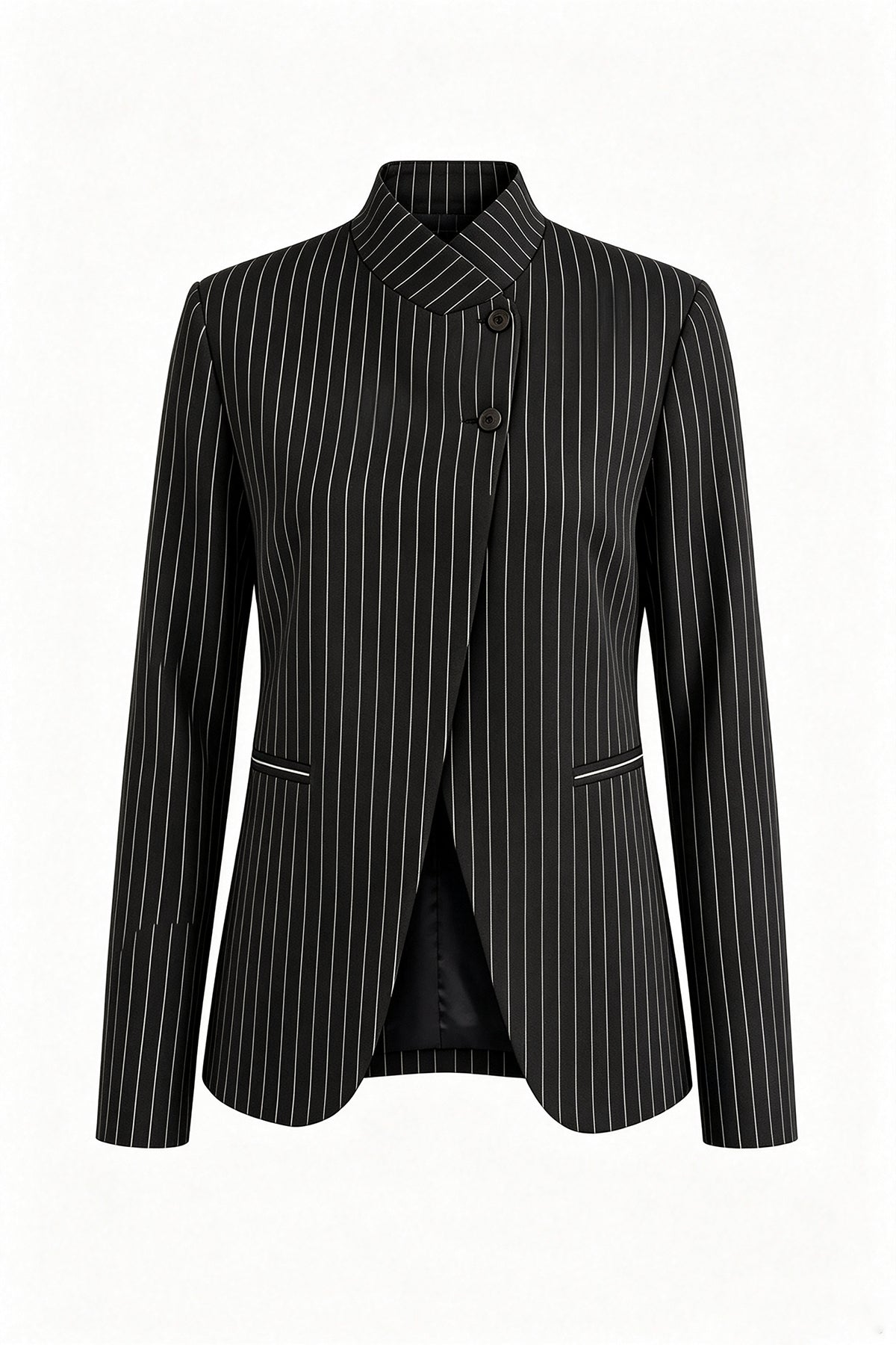 Womens Black Casual Stand Collar Blazer | CicyBell