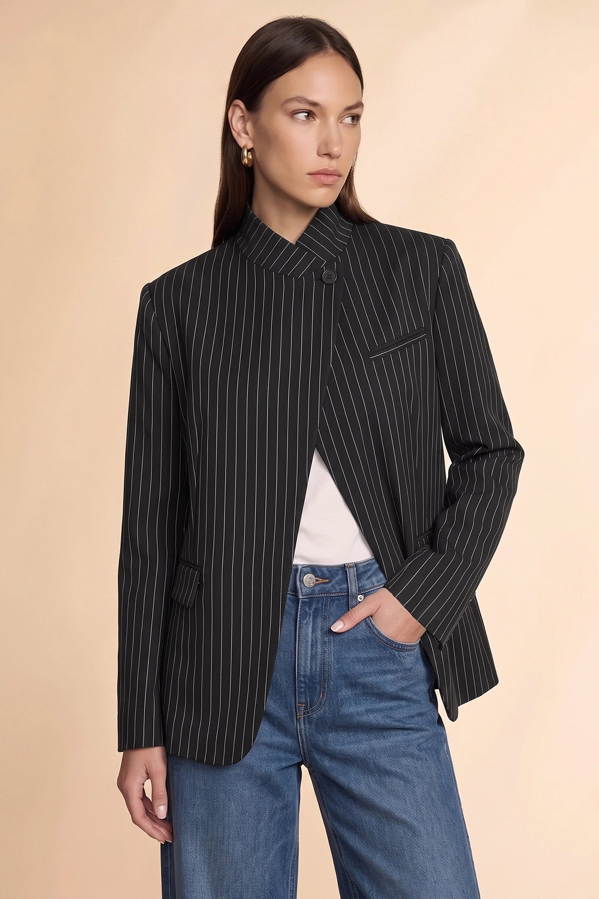 Womens Black Professional Striped Blazer | CicyBell