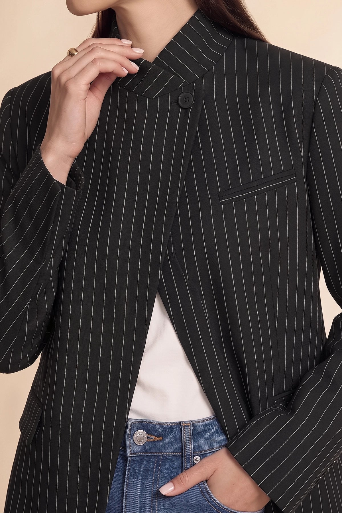 Womens Black Professional Striped Blazer | CicyBell
