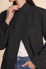 Womens Black Professional Striped Blazer | CicyBell
