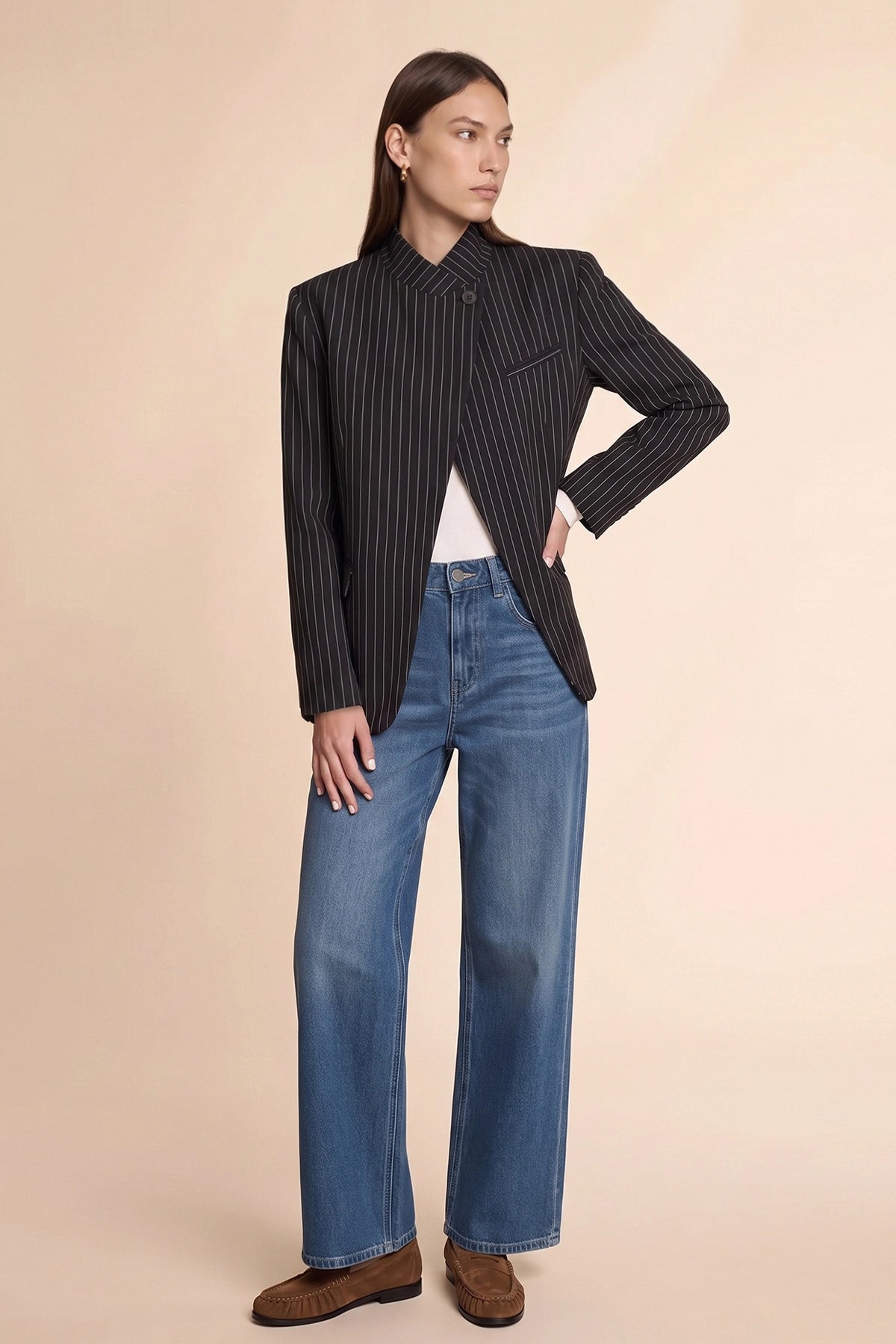 Womens Black Professional Striped Blazer | CicyBell