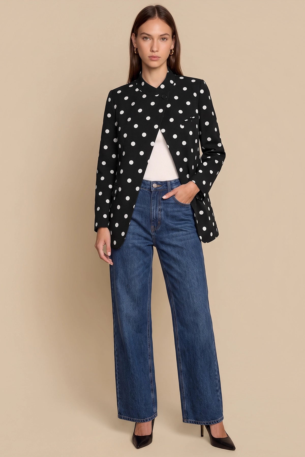 Womens Black Professional Polka Dot Blazer | CicyBell