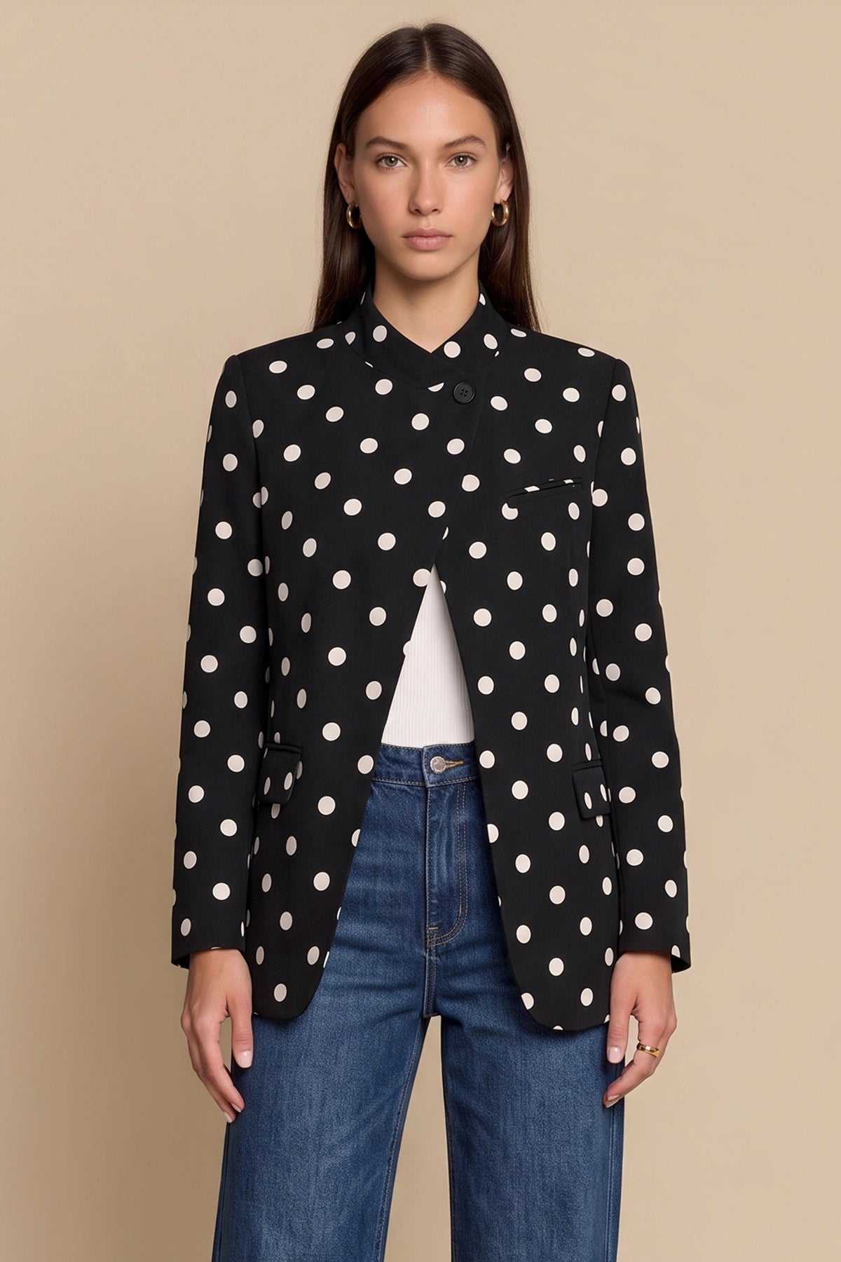 Womens Black Professional Polka Dot Blazer | CicyBell