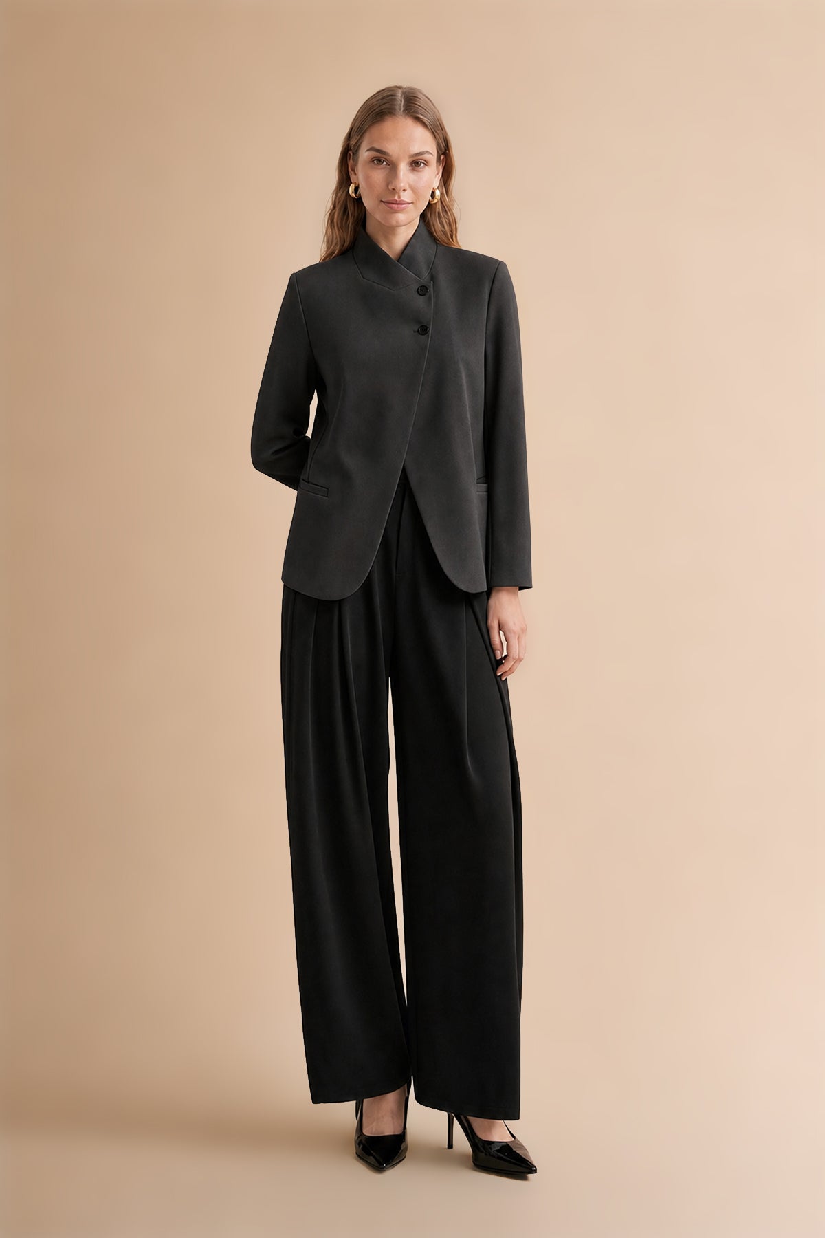 Womens Black Casual Stand Collar Blazer | CicyBell