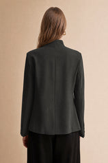 Womens Black Casual Stand Collar Blazer | CicyBell