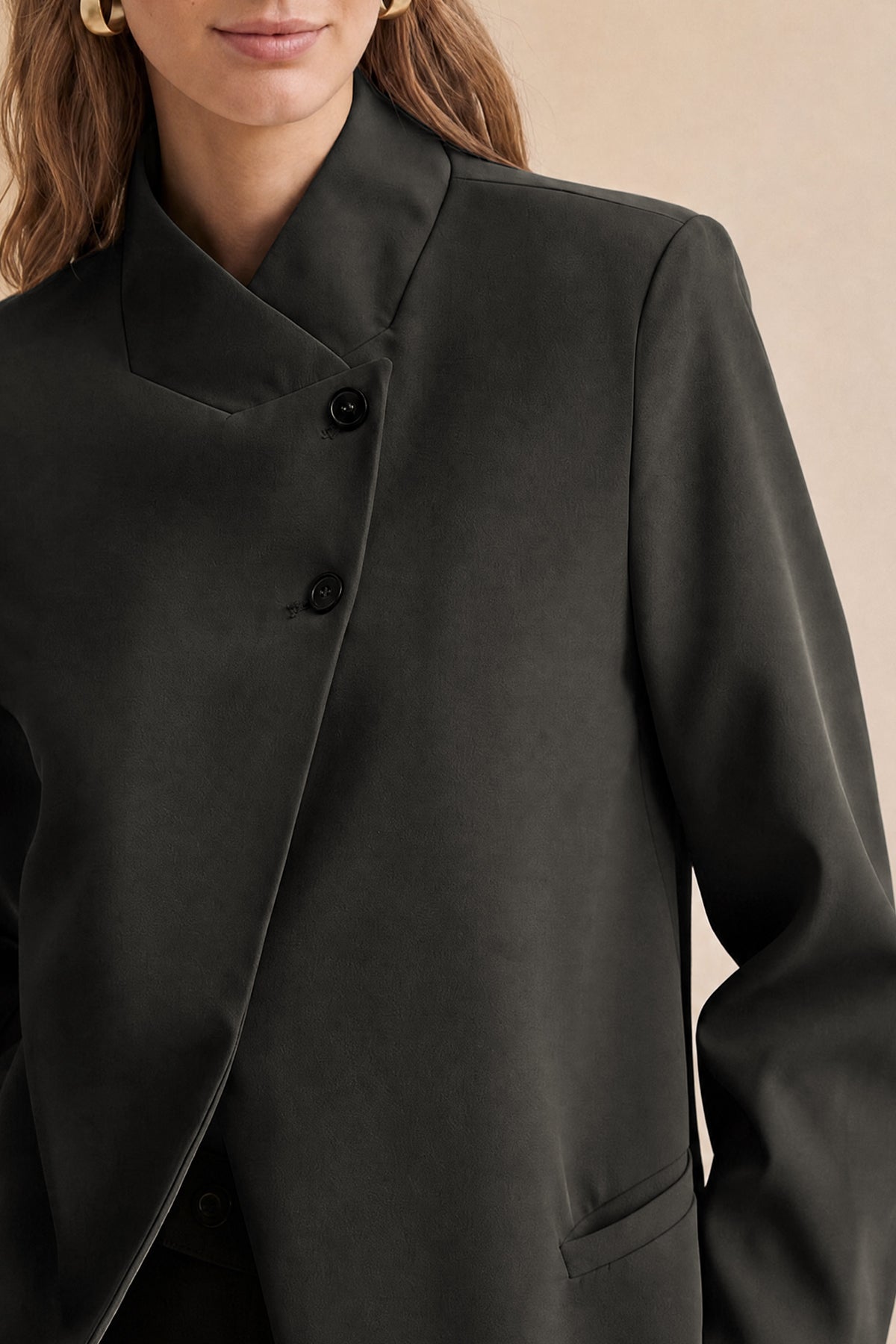 Womens Black Casual Stand Collar Blazer | CicyBell
