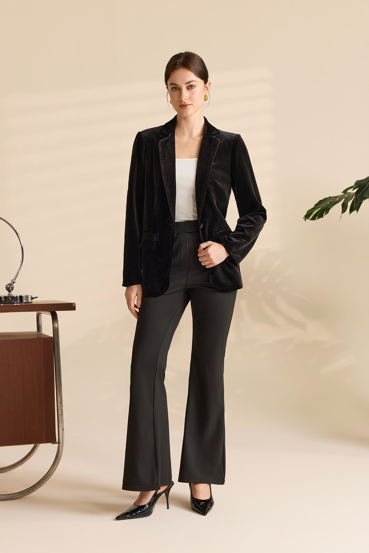 Womens Black Casual Velvet Blazer | CicyBell