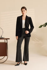 Womens Black Casual Velvet Blazer | CicyBell