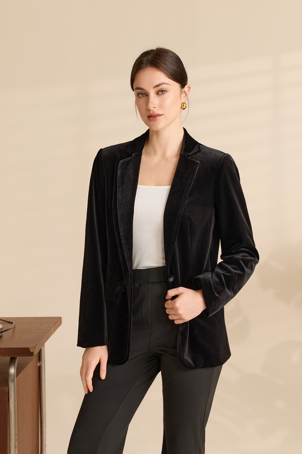 Womens Black Casual Velvet Blazer | CicyBell