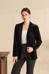 Womens Black Casual Velvet Blazer | CicyBell
