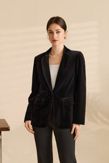 Womens Black Casual Velvet Blazer | CicyBell