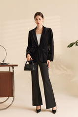Womens Black Casual Velvet Blazer | CicyBell