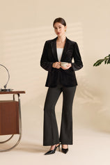 Womens Black Casual Velvet Blazer | CicyBell