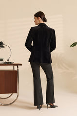 Womens Black Casual Velvet Blazer | CicyBell