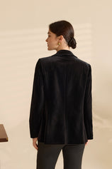 Womens Black Casual Velvet Blazer | CicyBell
