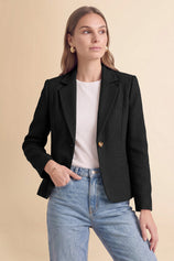Womens Black Collared Cropped Blazers | CicyBell