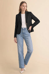 Womens Black Collared Cropped Blazers | CicyBell