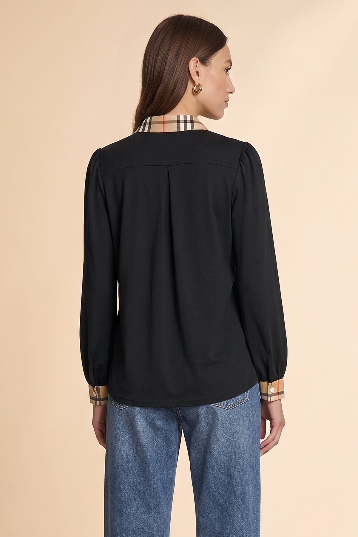Womens Black Puff Long Sleeve Blouse | CicyBell