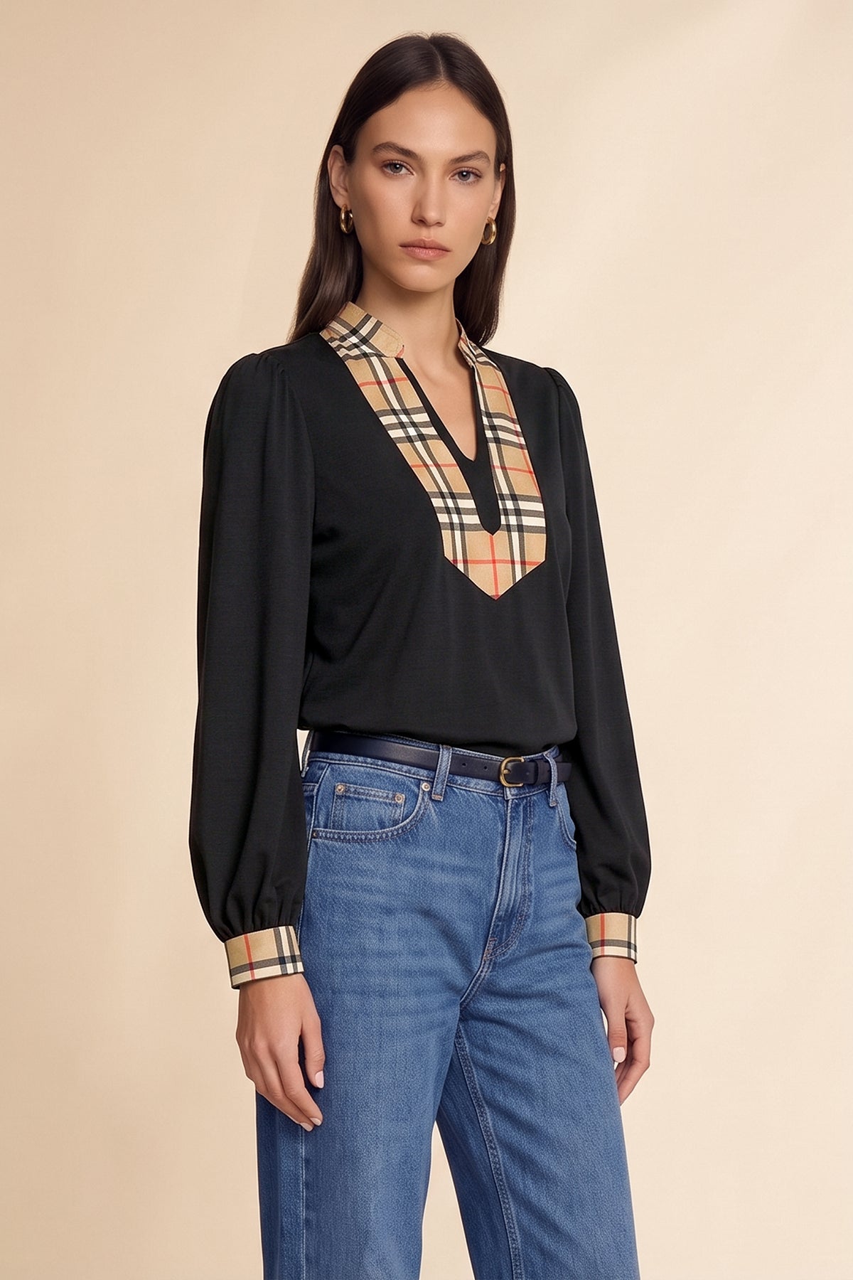 Womens Black Puff Long Sleeve Blouse | CicyBell