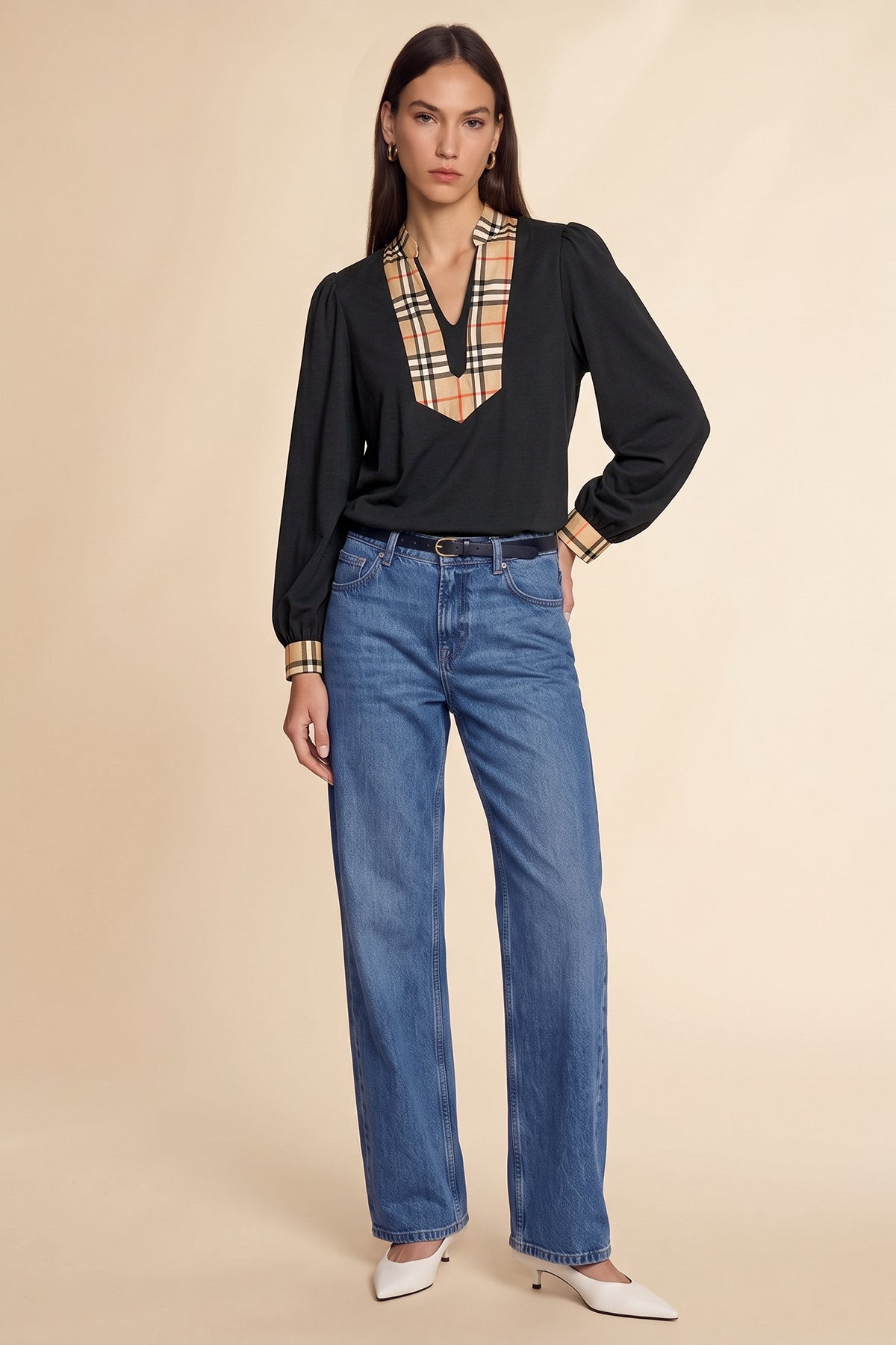 Womens Black Puff Long Sleeve Blouse | CicyBell