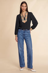 Womens Black Puff Long Sleeve Blouse | CicyBell