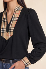 Womens Black Puff Long Sleeve Blouse | CicyBell