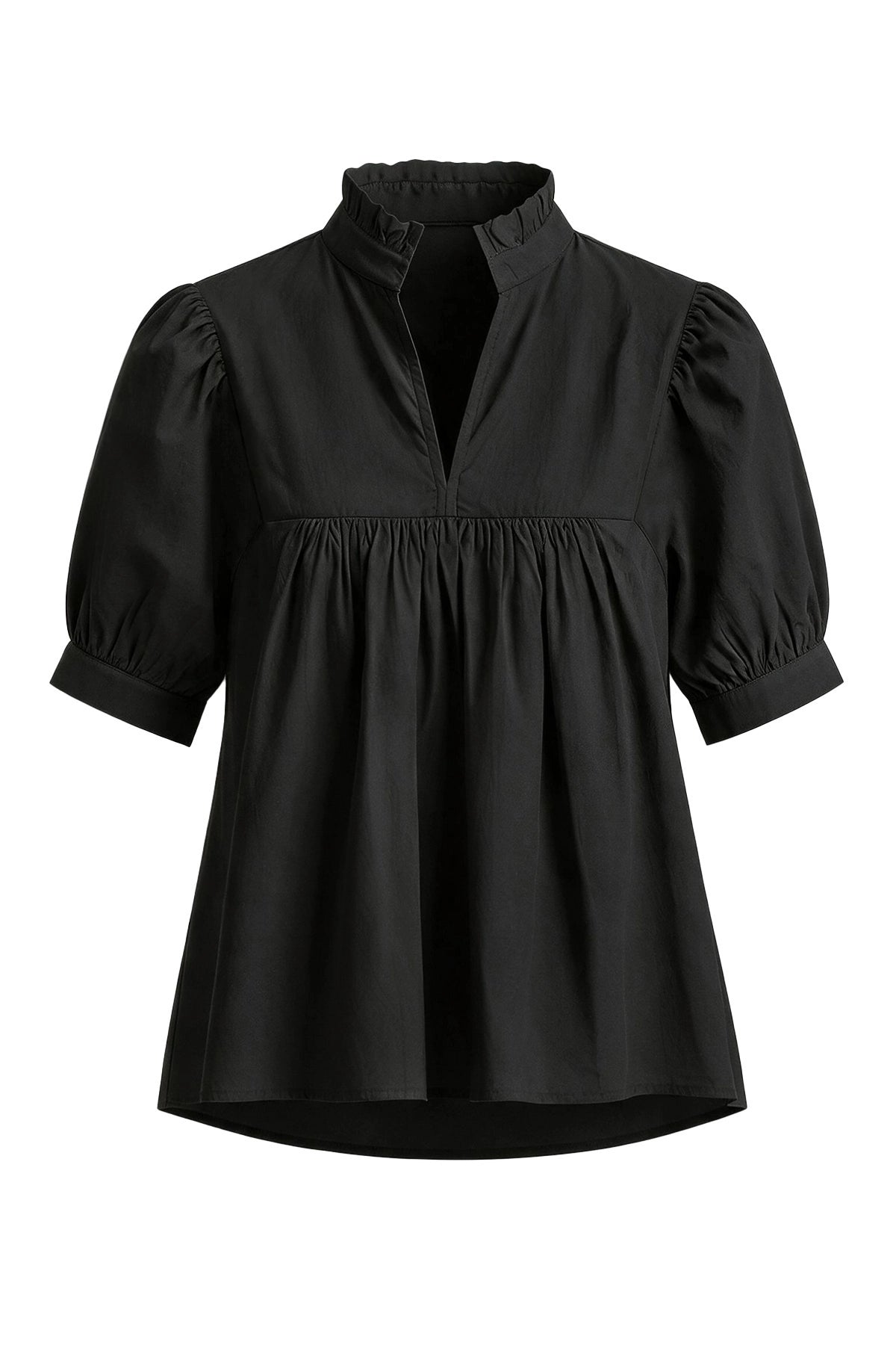 Womens  Black Puff Sleeve V Neck Blouse | CicyBell