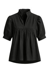 Womens  Black Puff Sleeve V Neck Blouse | CicyBell