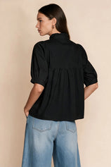 Womens  Black Puff Sleeve V Neck Blouse | CicyBell