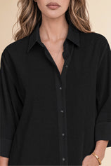 Womens Black 3/4 Sleeve Striped Button Down Shirts | CicyBell