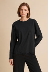 Womens Black Oversized Ruffle Hem Tops | CicyBell