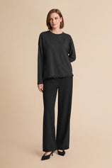 Womens Black Oversized Ruffle Hem Tops | CicyBell