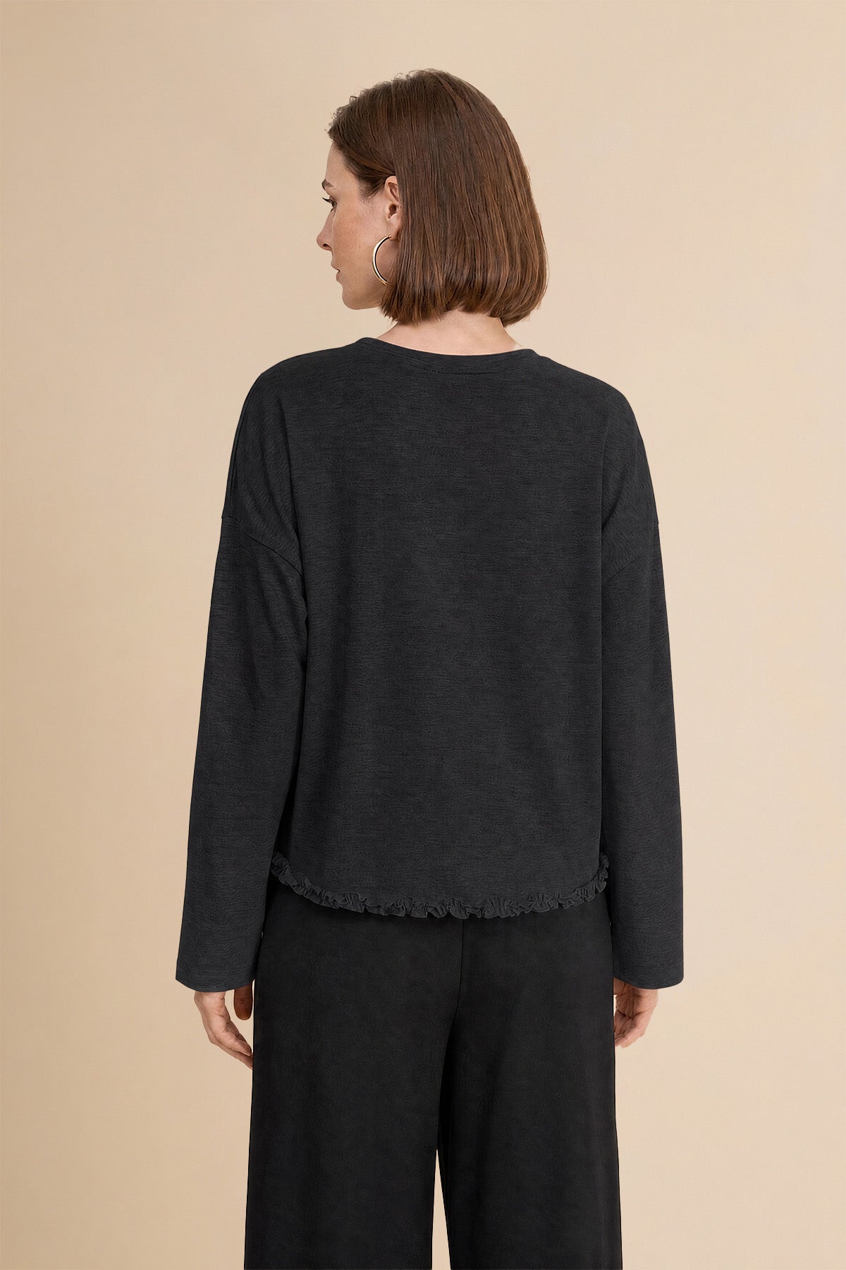 Womens Black Oversized Ruffle Hem Tops | CicyBell