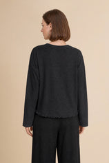 Womens Black Oversized Ruffle Hem Tops | CicyBell