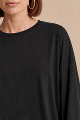 Womens Black Oversized Ruffle Hem Tops | CicyBell