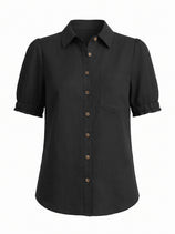 Womens Black Puff Short Sleeve Shirts | CicyBell