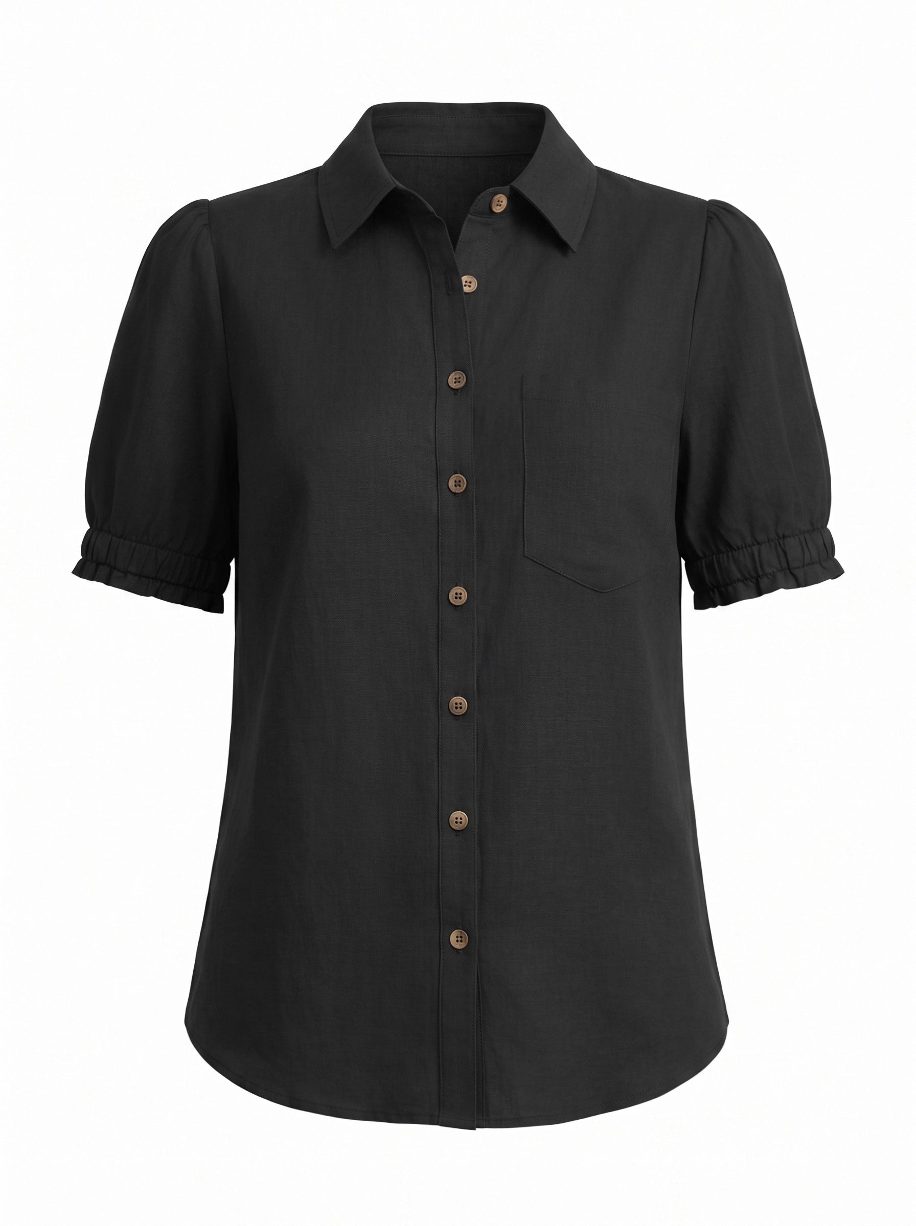Womens Black Puff Short Sleeve Shirts | CicyBell