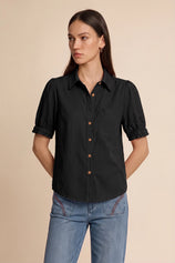 Womens Black Puff Short Sleeve Shirts | CicyBell
