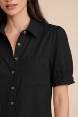 Womens Black Puff Short Sleeve Shirts | CicyBell