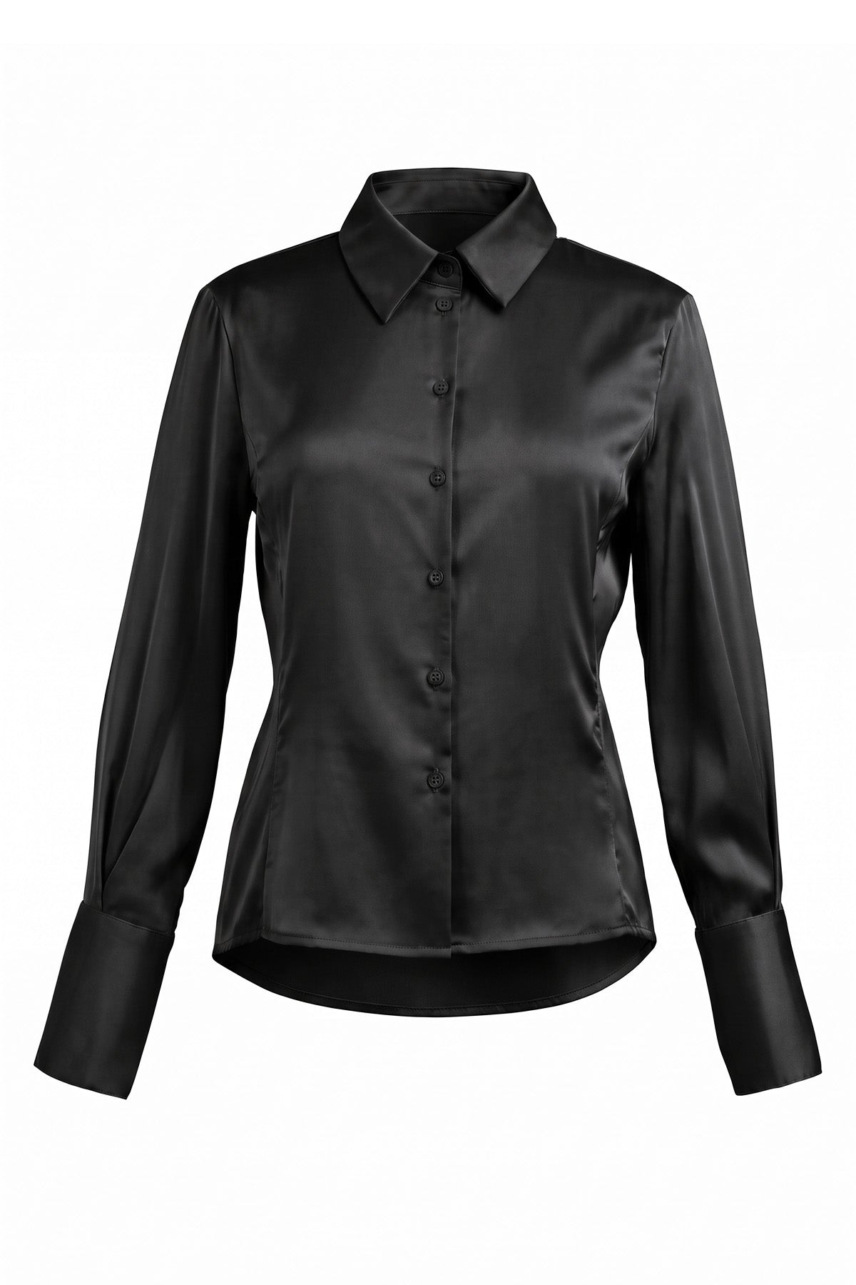 Womens Black Satin Button Down Shirt | CicyBell
