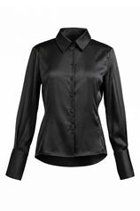 Womens Black Satin Button Down Shirt | CicyBell