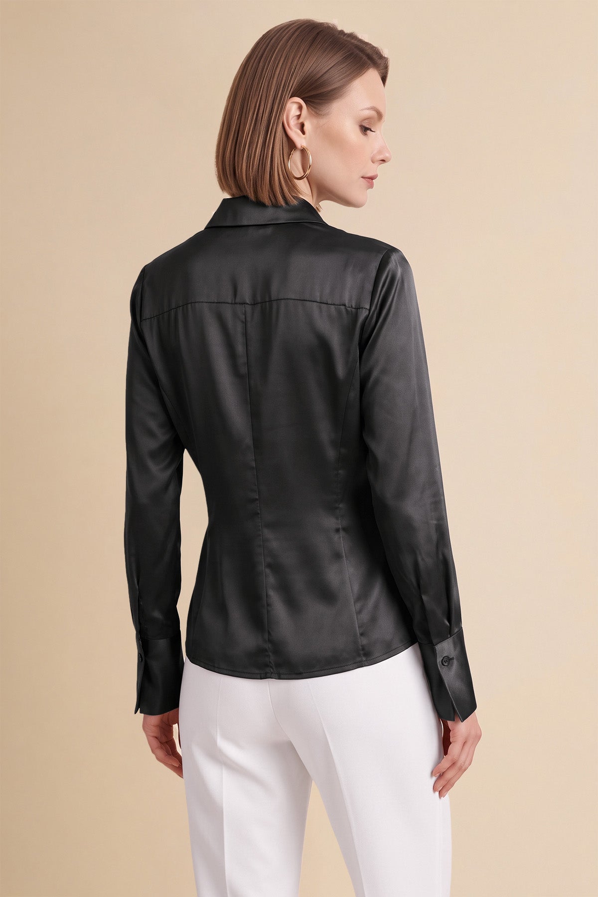 Womens Black Satin Button Down Shirt | CicyBell