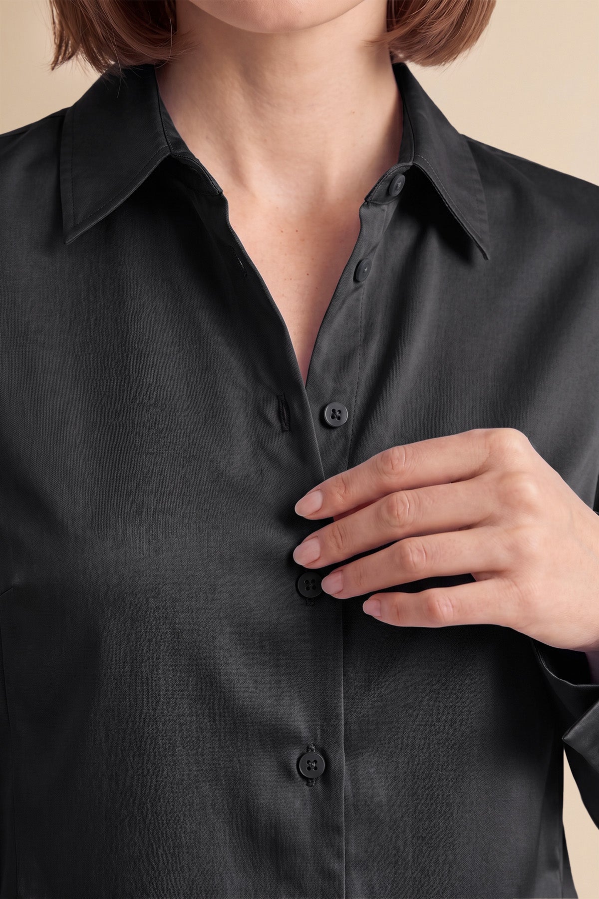 Womens Black Satin Button Down Shirt | CicyBell