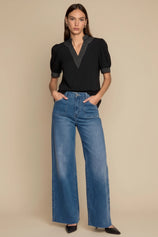 Womens Black Puff Short Sleeve Blouses | CicyBell