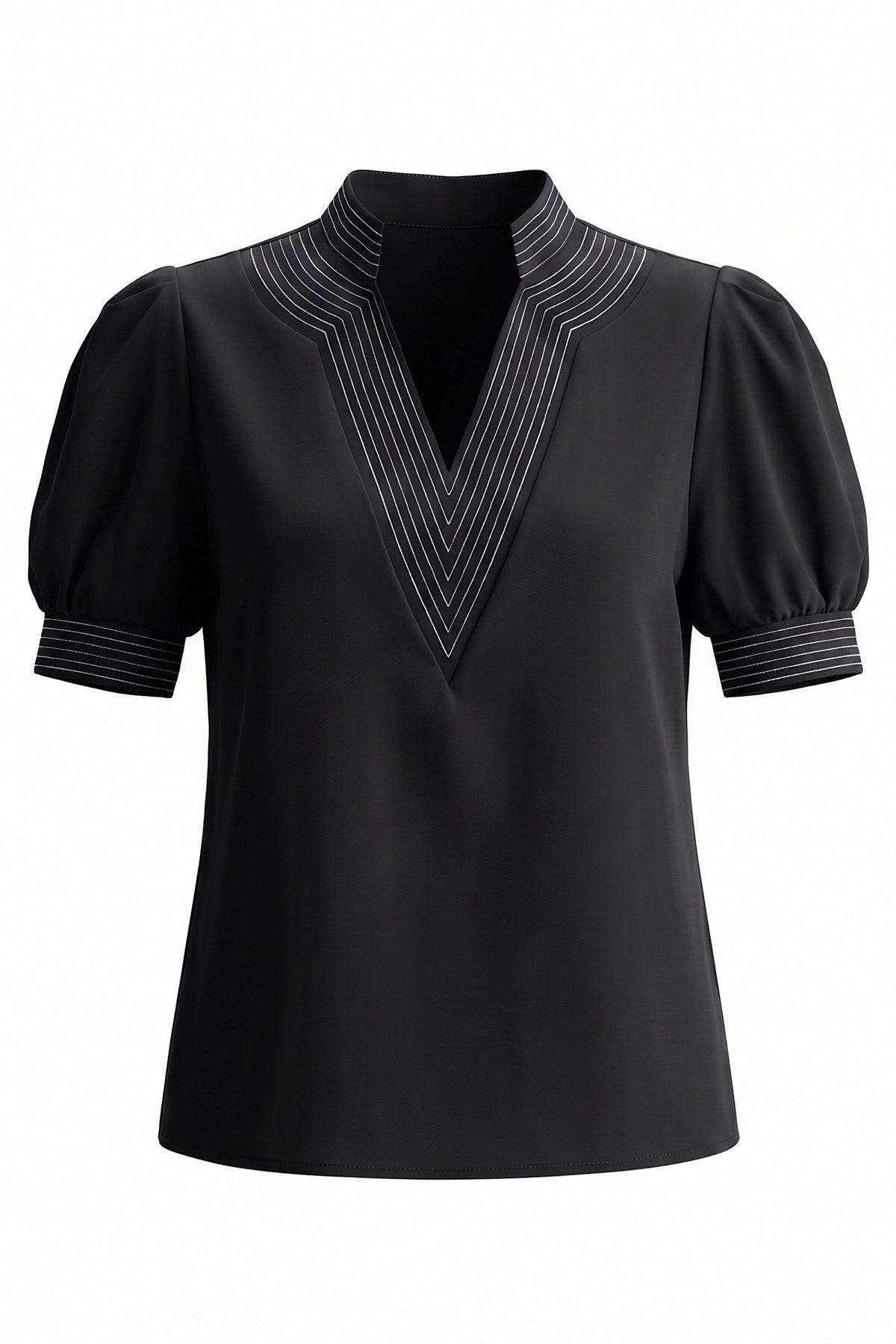 Womens Black Puff Short Sleeve Blouses | CicyBell