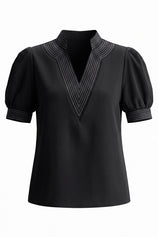 Womens Black Puff Short Sleeve Blouses | CicyBell