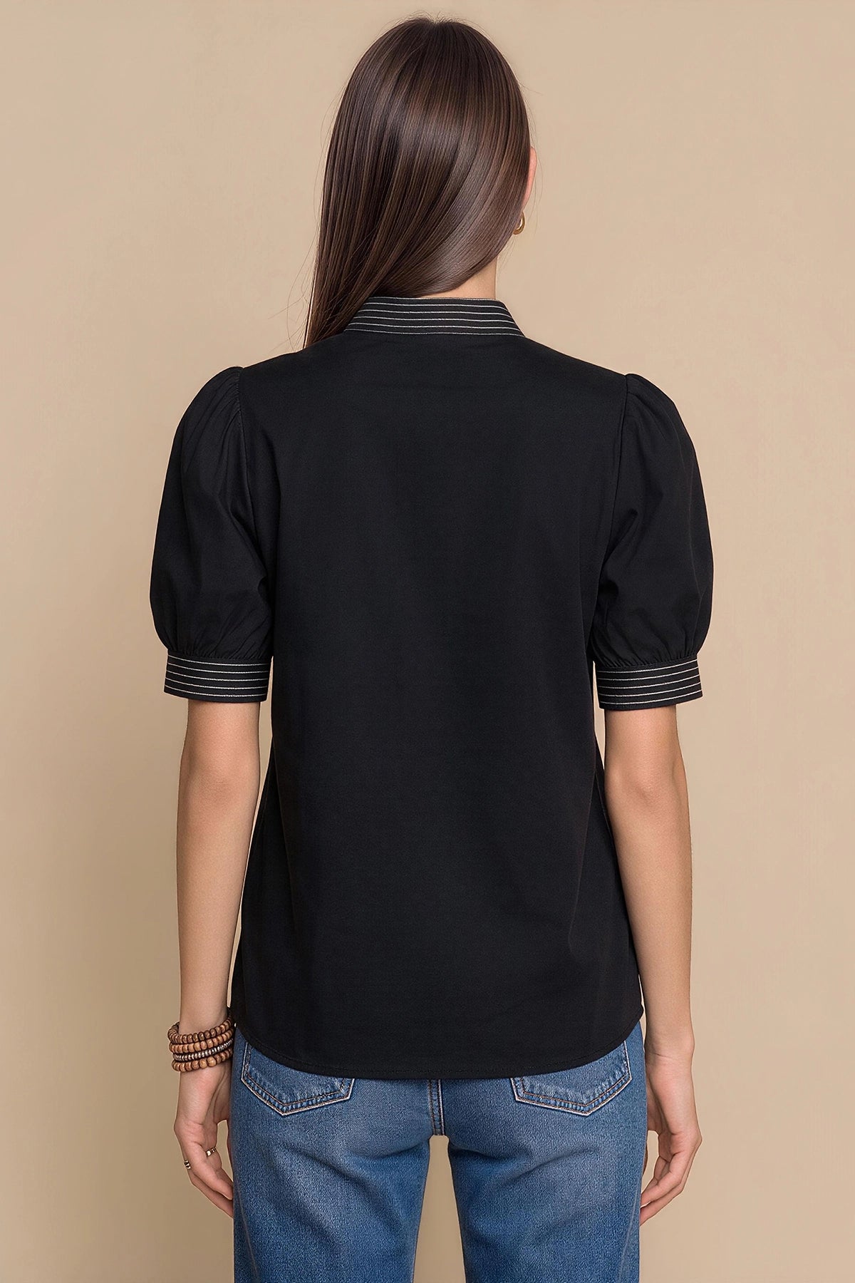 Womens Black Puff Short Sleeve Blouses | CicyBell